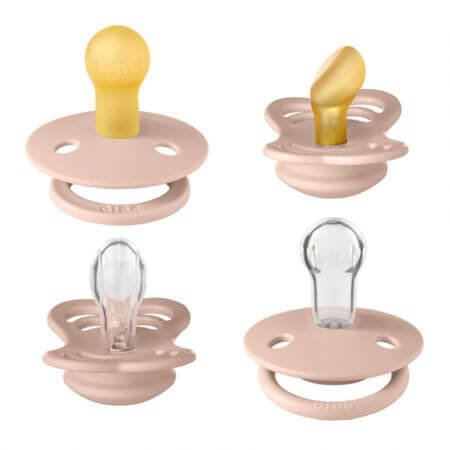 Set 2 suzete latex + 2 suzete silicon Try-it Collection, 0 luni+, Blush, 4 bucati, Bibs