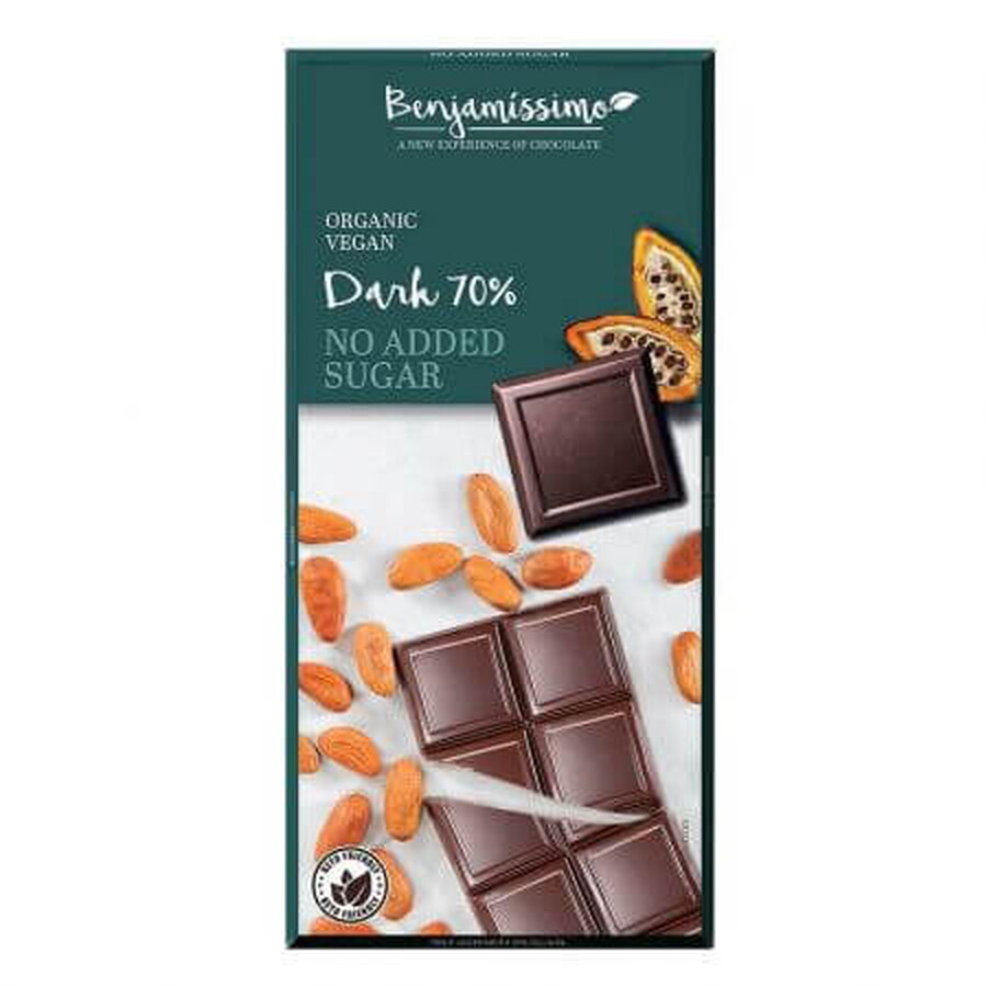 Cioccolato fondente 70% biologico senza zucchero, 70 g, Benjamissimo