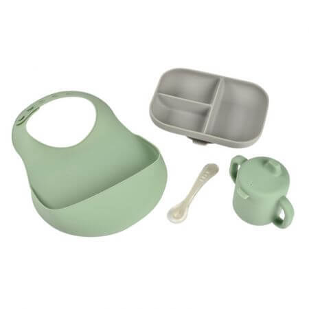 Essentials siliconen tafelset, grijs/sage groen, 4-delig, Beaba
