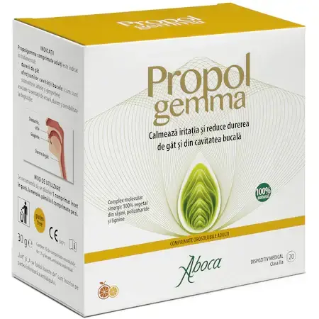 Propolgemma, volwassenen keelpijn en mondholte, 20 orosoloplosbare tabletten, Aboca