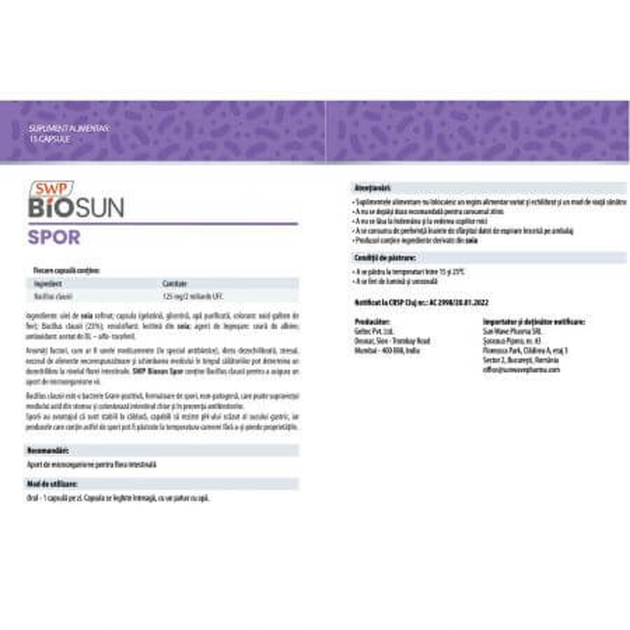 BioSun Spor, 15 capsule, Sun Wave Pharma