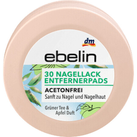 Ebelin Nagellak remover schijfjes met groene thee en appelgeur, 30 stuks.