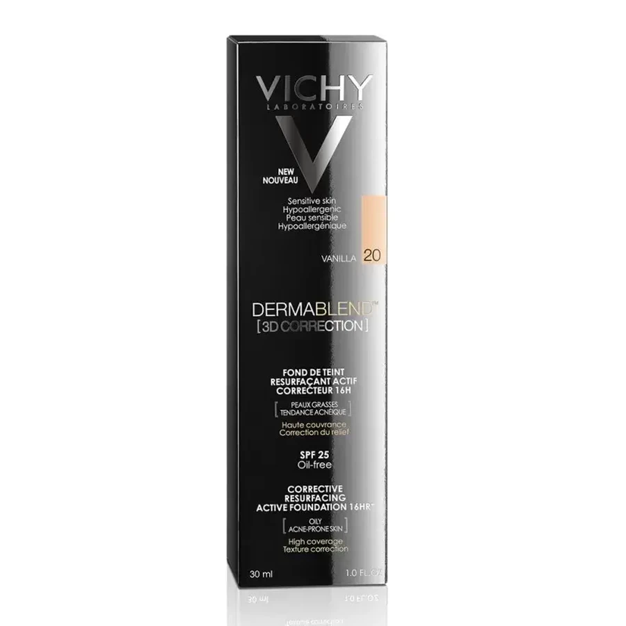 Vichy DermaBlend Egaliserende Foundation 16h 3D Correctie, Tint 20 Vanille, 30 ml