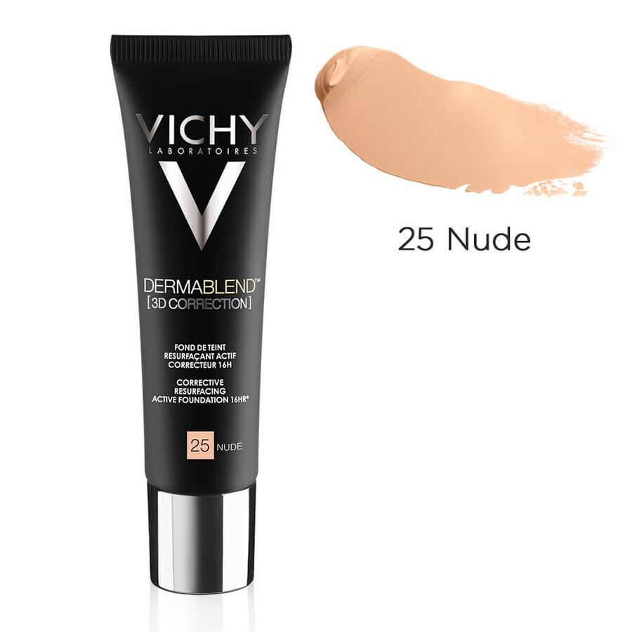 Vichy DermaBlend Ausgleichende korrigierende Grundierung 16h 3D-Korrektur, Nude-Ton 25, 30 ml