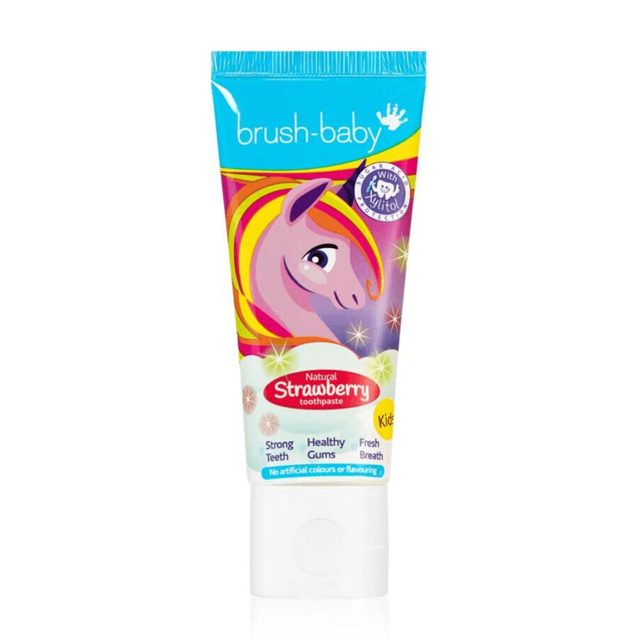 Pasta de dinti capsuni Unicorn, 3 - 6 ani, 50 ml, Brush Baby