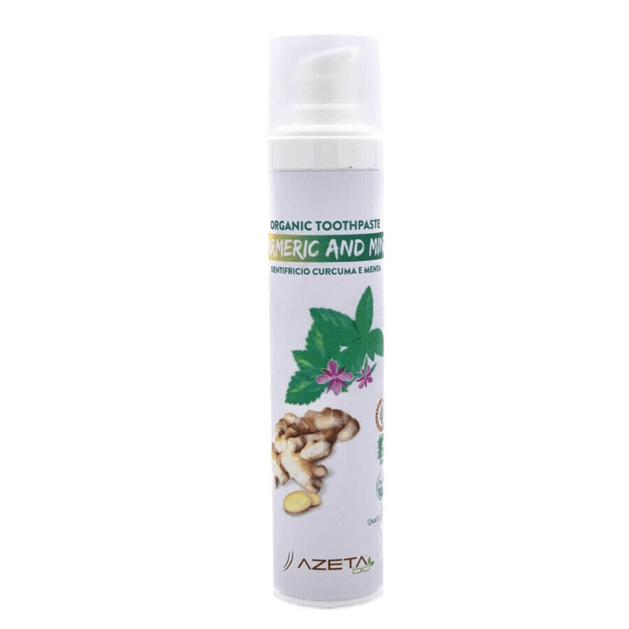 Dentifricio biologico per adulti con curcuma e menta, 50 ml, Azeta Bio