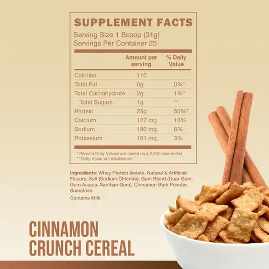 Pudra proteica tip izolat din zer cu aroma Cinnamon Crunch Cereal Cbum Series Itholate Protein, 775 g, Raw Nutrition