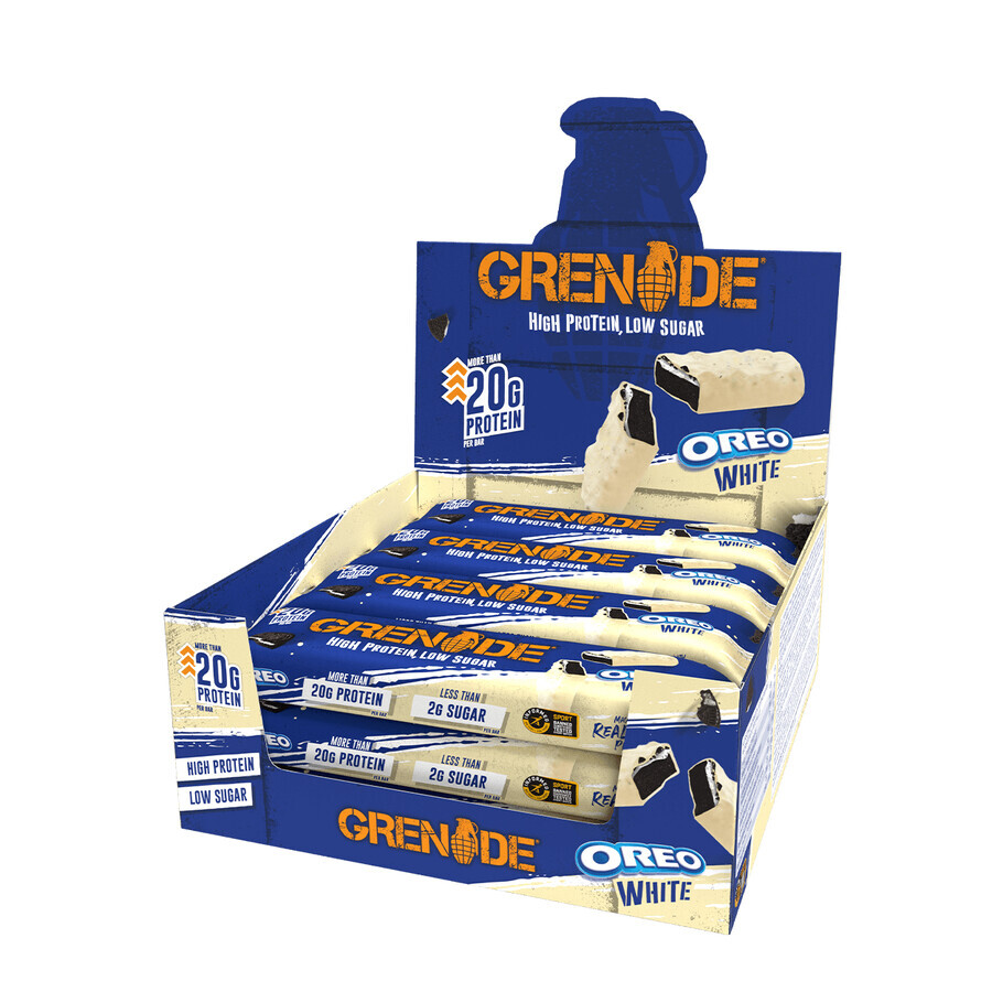 Grenade Eiwitrijke Suikerarme Reep Oreo Wit, Eiwitreep met Oreo® Witte Koekjessmaak, 60 g, GNC