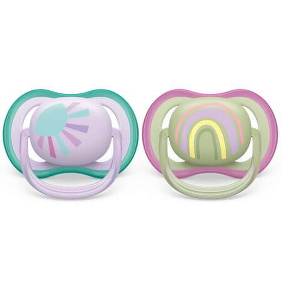 Sucettes Philips Avent Ultra Air, 0-6 mois, 2 pièces, vert et rose avec dessin, SCF085/59, Philips