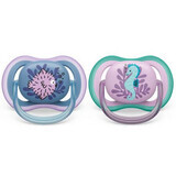 Sucettes Philips Avent Ultra Air, 6-18 mois, 2 pièces, violet et bleu avec dessin, SCF085/61, Philips