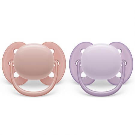 Sucettes ultra douces Philips Avent, 0-6 mois, 2 pièces, rose et violet, SCF091/31, Philips