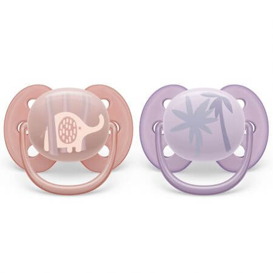 Suzete Ultra Soft Philips Avent, 6-18 luni, 2 bucati, Bleu si Gri cu Desen, SCF091/09, Philips