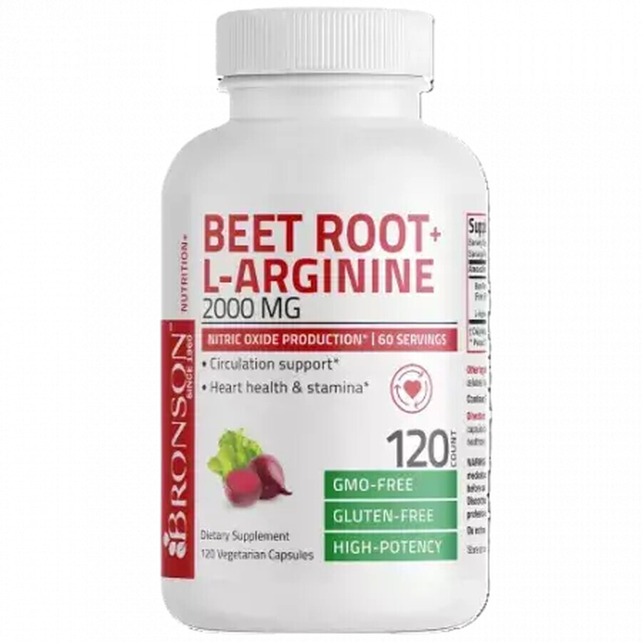 BeetRoot Extract Bietenwortel + L-arginine, 2000 mg, 120 capsules, Bronson Laboratories