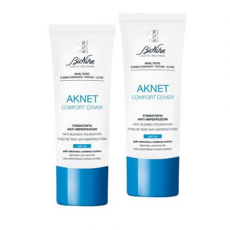 Pacchetto fondotinta Aknet Comfort Cover per pelle acneica tonalità 101 avorio, SPF 30, 2x30 ml, BioNike