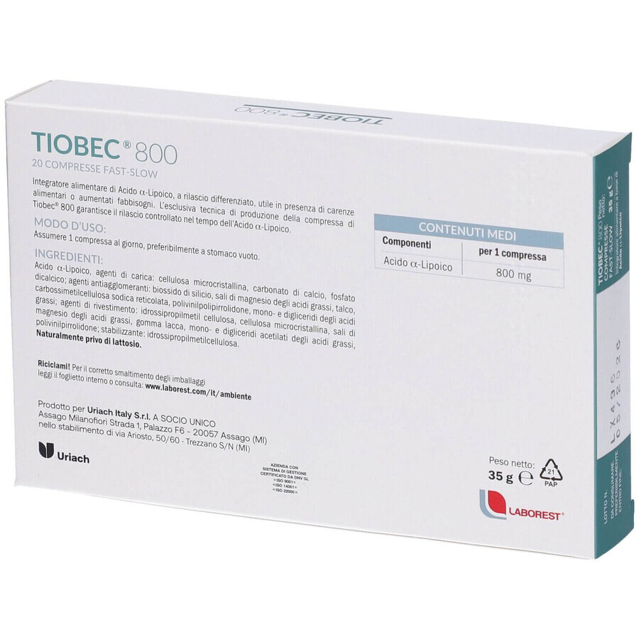 Tiobec 800, 20 tabletten, Laborest Italia