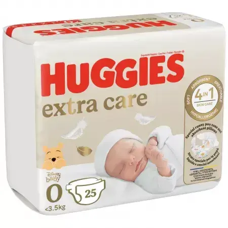 Couches Extra Care, No. 0, <3.5 kg, 25 pièces, Huggies