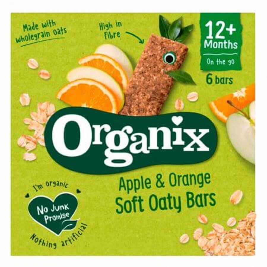 Biologische haverrepen met appels en sinaasappels, +12 maanden, 6 repen x 23 g, Organix