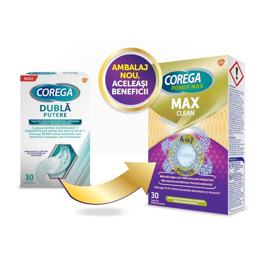 Corega Max Clean x 30 comprimé effervescent, Gsk