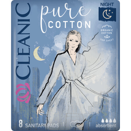 Assorbenti notte Cleanic in puro cotone, 8 pz