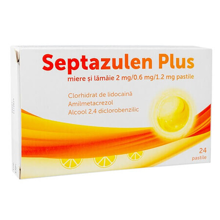 Septazulen Plus Miel et Citron, 2 mg/0,6 mg/1,2 mg, 24 comprimés, Lozy's Pharmaceuticals