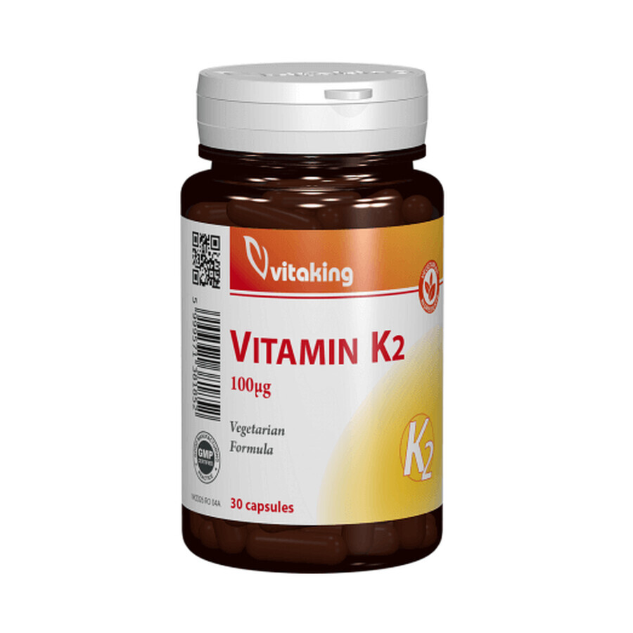 Vitamine K2 naturelle, 100μg, 30 gélules végétales, VitaKing