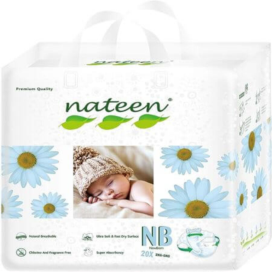 Premium Line hypoallergene Bio-Windeln, 3D Flex & Fit, Nr.1, 3-5 kg, 20 Stück, Nateen