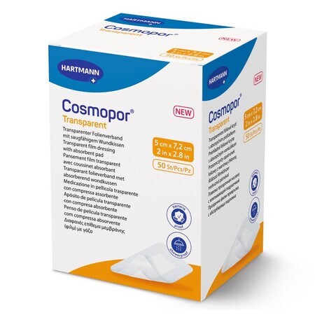 Cerotto trasparente con compressa sterile Cosmopor Transparent 901051, 5 cm x 7,2 cm, 50 pezzi, Hartmann