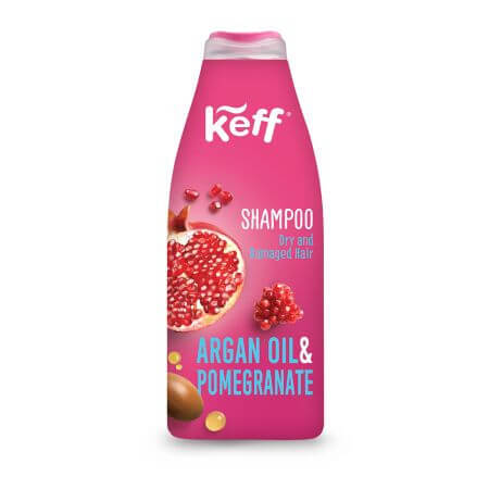 Champú para cabellos secos y dañados, 500 ml, Granada y Aceite de Argán, Keff