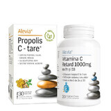 Propolis C Hard 100% Natural 30 tablets + Vitamin C 1000 mg Delayed with Zn and D3 30 tablets, Alevia