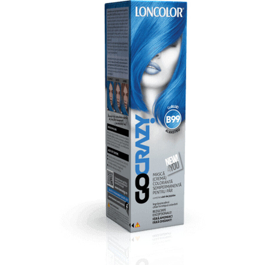 Loncolor Go Crazy Semipermanente Haarfärbemaske (Creme) B99 Blau, 1 Stk