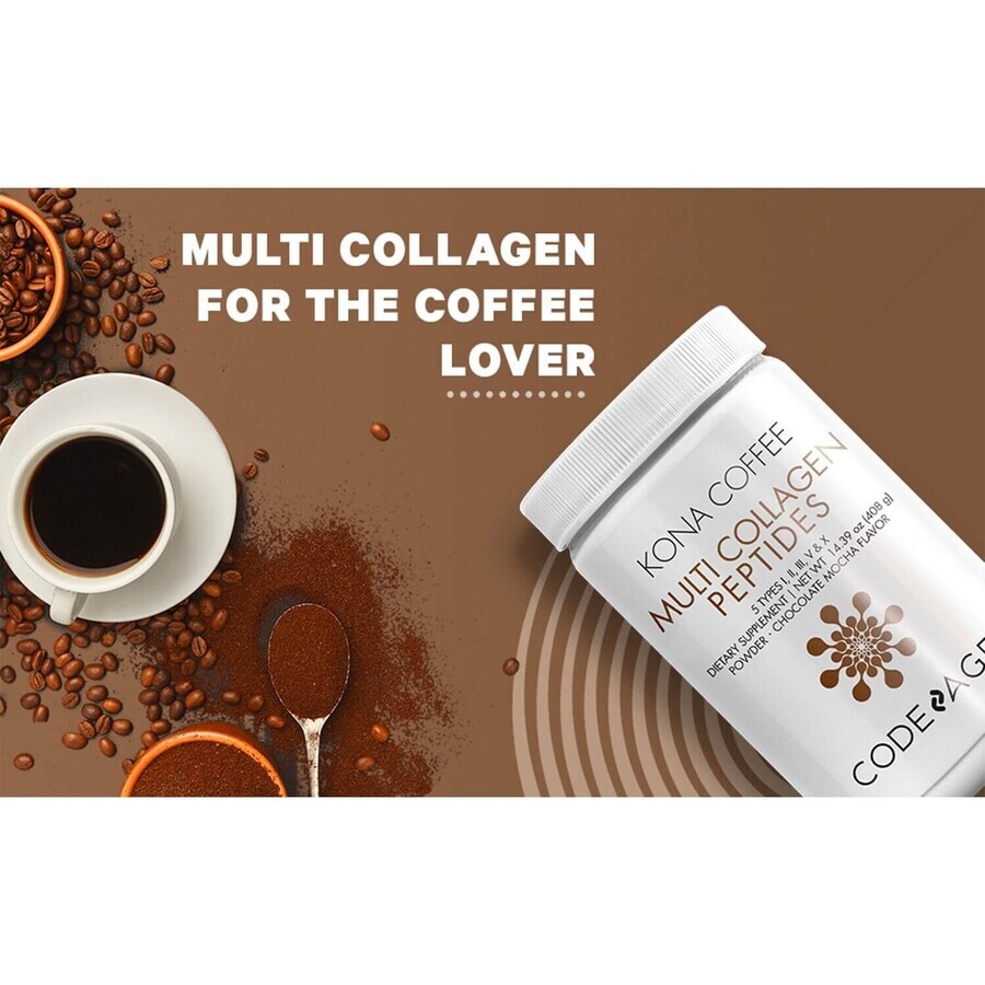 Codeage Kona Coffee Multi Collagen - 5 soorten Collageenpeptiden, gehydrolyseerd collageen uit 5 bronnen in de vorm van peptiden met oplosbare Kona-koffie, 408 g, GNC