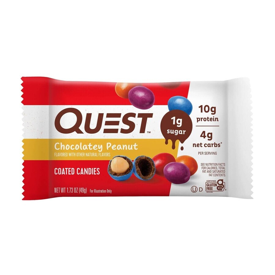 Quest Chocolatey Peanut Coated Candies, bonbons protéinés au chocolat et aux cacahuètes, 49 g, GNC