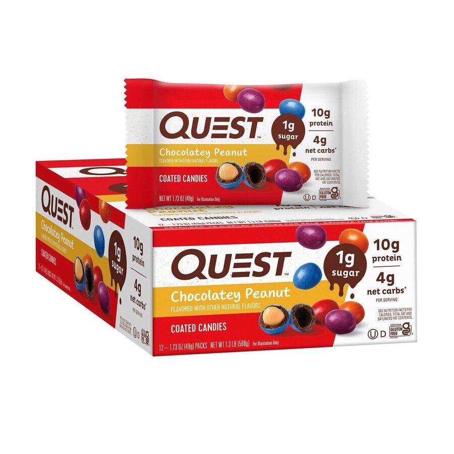 Quest Chocolatey Peanut Coated Candies, bonbons protéinés au chocolat et aux cacahuètes, 49 g, GNC