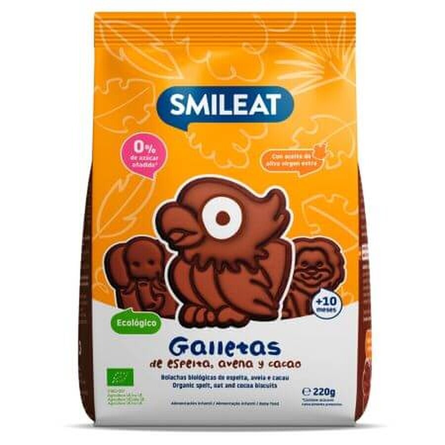 Biologische koekjes in de vorm van kleine dieren, spelt tarwe en cacao, +10 maanden, 220 g, Smileat