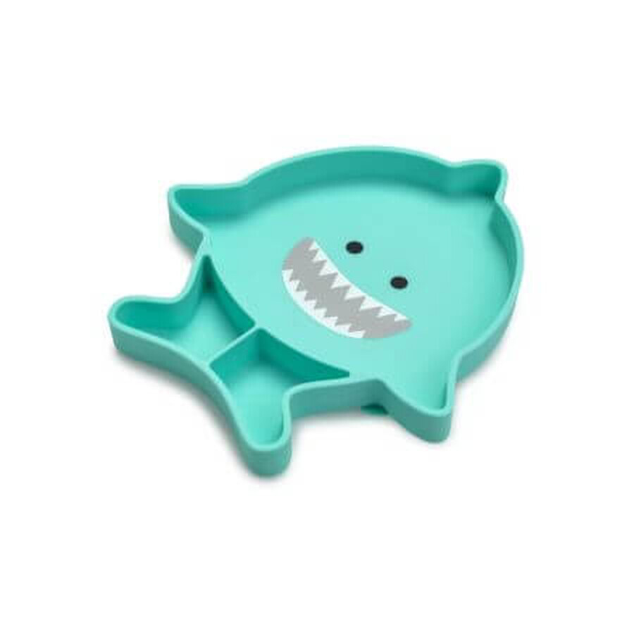 Assiette compartimentée avec ventouse en silicone, 6+ mois, Shark, Melii