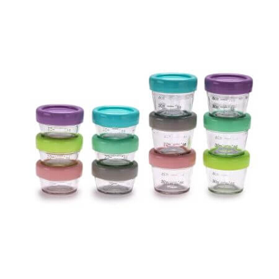 Set mit 12 Glasbehältern für Babynahrung, 6 x 59 ml + 6 x 118 ml, Melii