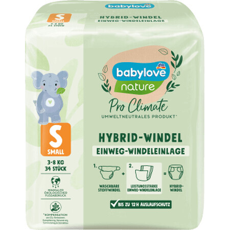 Babylove nature Hybride luiers voor kinderen, maat S, 3-8kg, 34 st