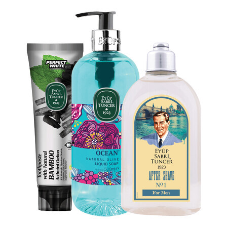 Blaues After Shave Paket für Männer, 250 ml + Flüssigseife, 500 ml + Zahnpasta 90 ml, Eyup Sabri Tuncer