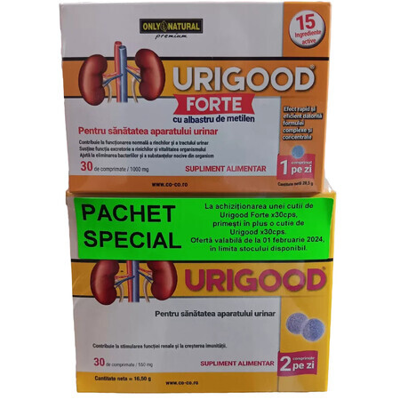 Urigood Forte 1000mg, + Urigood 550mg, 1 + 1 verpakking, Alleen natuurlijk