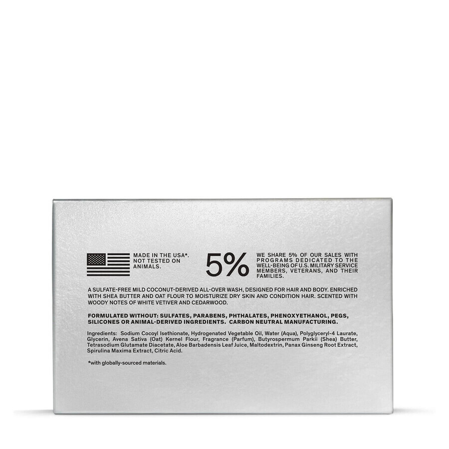 Bravo Sierra Hair and Body Solid Cleanser White Vetiver Cedar, Savon pour cheveux, corps et visage parfumé au vétiver blanc et au cèdre, 198 g, GNC