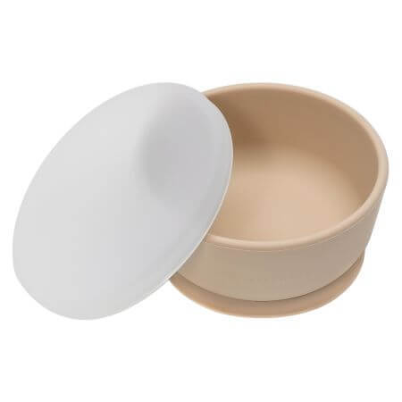 Bol en silicone avec ventouse et couvercle, 6 mois+, Bubble Beige, Appekids