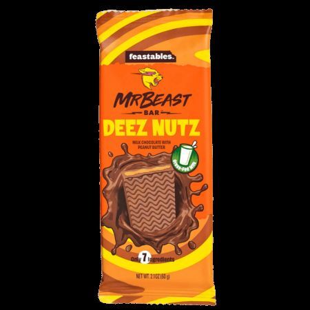 Deez Nutz melkchocolade met pindakaas, 60 g, Mr Beast Feastables