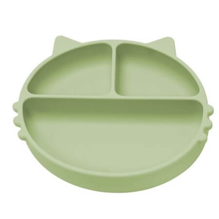 Gecompartimenteerd siliconen bord met zuignap Kitty, 6 maanden+, Raw Green, Appekids