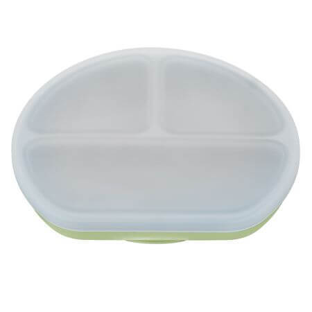 Piatto in silicone compartimentato con ventosa e coperchio, 6 mesi+, Raw Green, Appekids