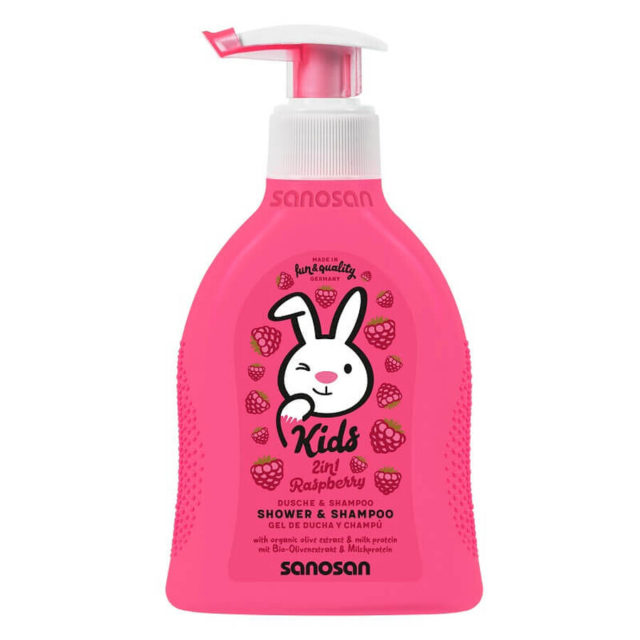 Gel douche et shampooing 2 en 1 au goût de framboise, 250 ml, Sanosan