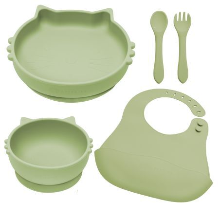 Set di deviazione in silicone Kitty, 6 mesi, verde grezzo, Appekids