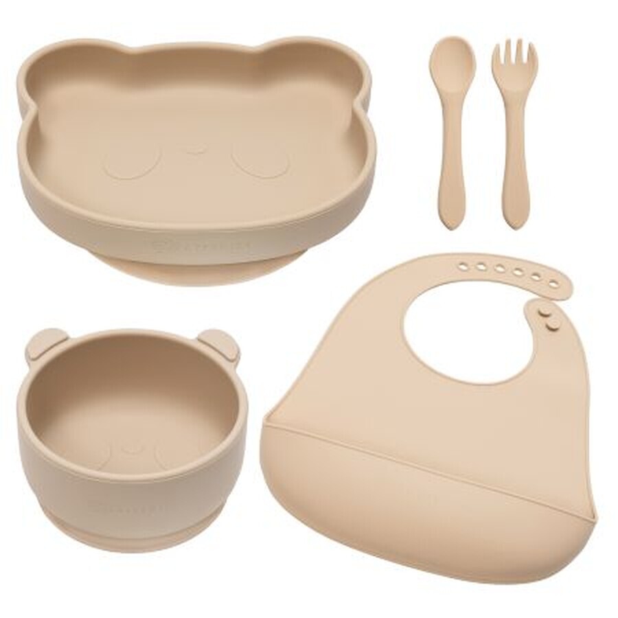 Set pentru diversificare din silicon Panda, 6 luni+, Bubble Beige, Appekids