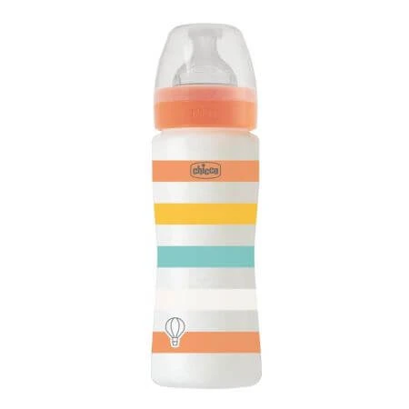 WB PP bottle with fast flow silicone teat Unisex, 4 months+, Orange, 330 ml, Chicco