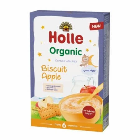 Biologische ontbijtgranen met melk, appels en koekjes, +6 maanden, 250g, Holle