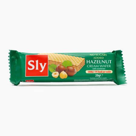 Hazelnootcrème wafels, suikervrij, 20 g, Sly Nutrition